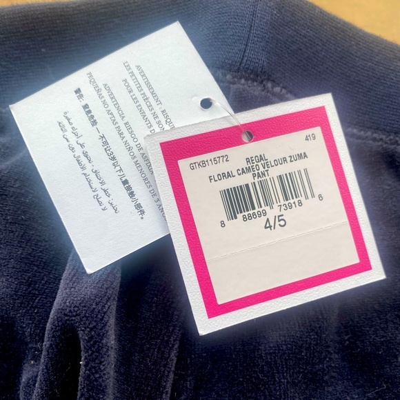 New with tags juicy couture regal Zuma pant in navy velour.  size 4/5 - Picture 3 of 4
